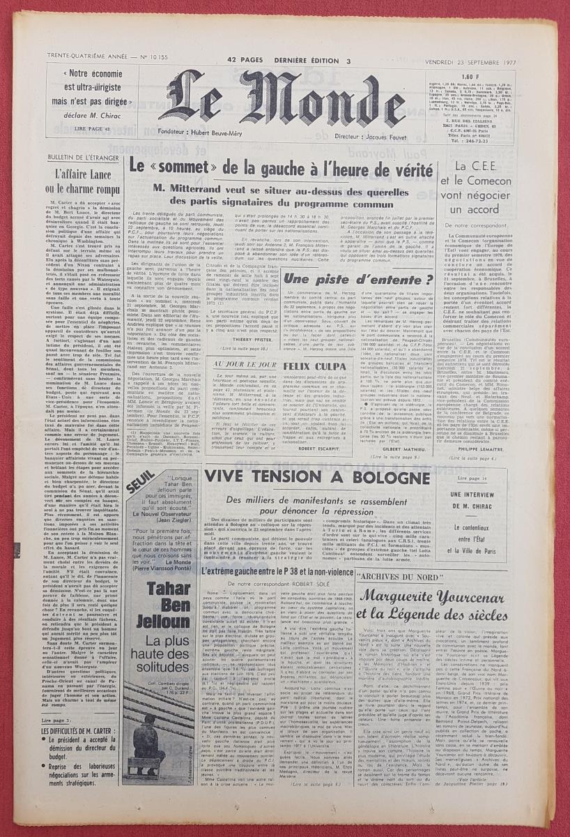 Journal De Deuil 26 Octobre 1977 15 Septembre 1979 journal de naissance le monde 1978