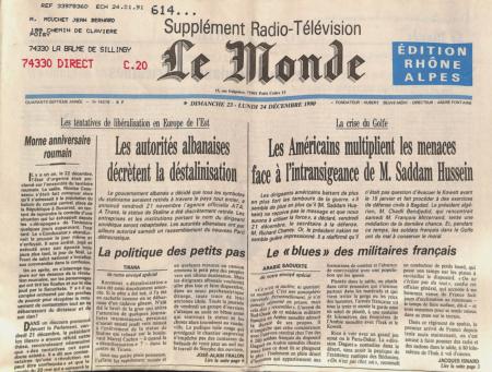 Journal de naissance LE MONDE 1990
