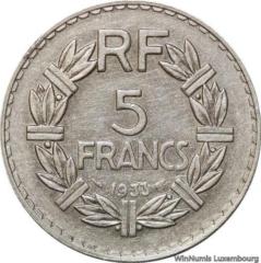Pice anniversaire 5 francs 1933