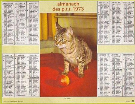 Calendrier anniversaire 1973