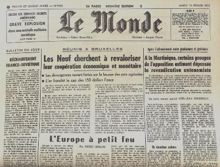 Journal de naissance LE MONDE 1974