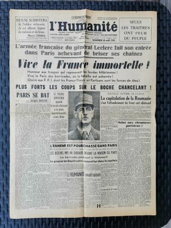 Journal l'humanité 25/08/1944