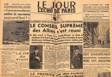 L'actualité du 18 novembre 1939