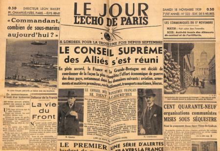 L'actualit du 18 novembre 1939