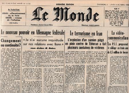 Journal de naissance LE MONDE 1982