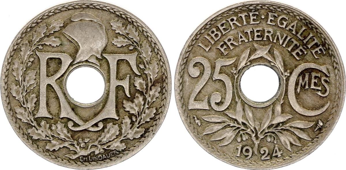 Pièce monnaie anniversaire 25 centimes de franc 1924