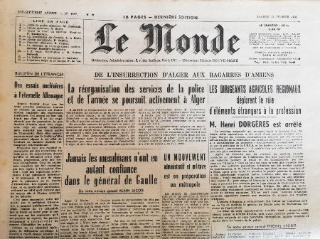 Journal le monde 13 fvrier 1960