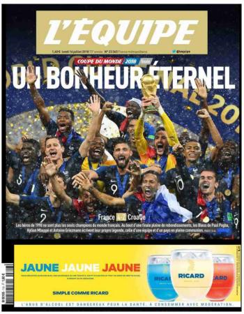 2018 | Journal l'équipe du 16 juillet