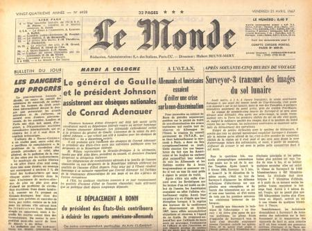 Journal de naissance LE MONDE 1967