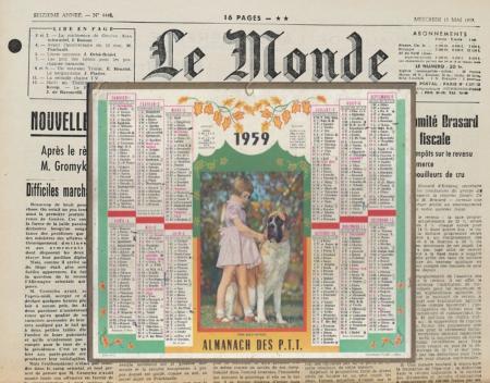 Journal personnalisé 1959 et son calendrier Ptt