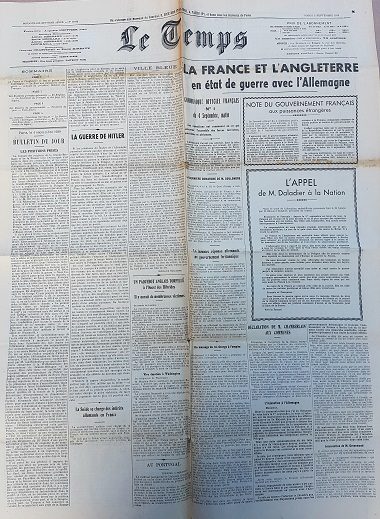 Journal le Temps 5/09/1939
