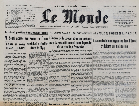Journal de naissance LE MONDE 1964