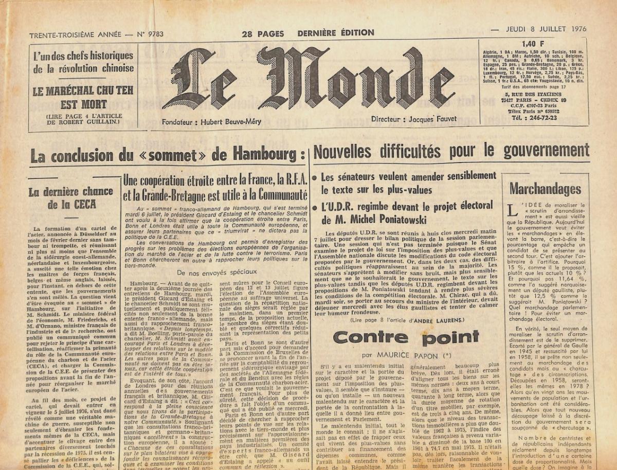 Journal le monde 1976